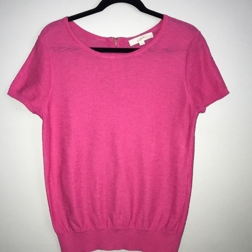 LOFT Short Sleeve Crewneck Top in Bright Pink